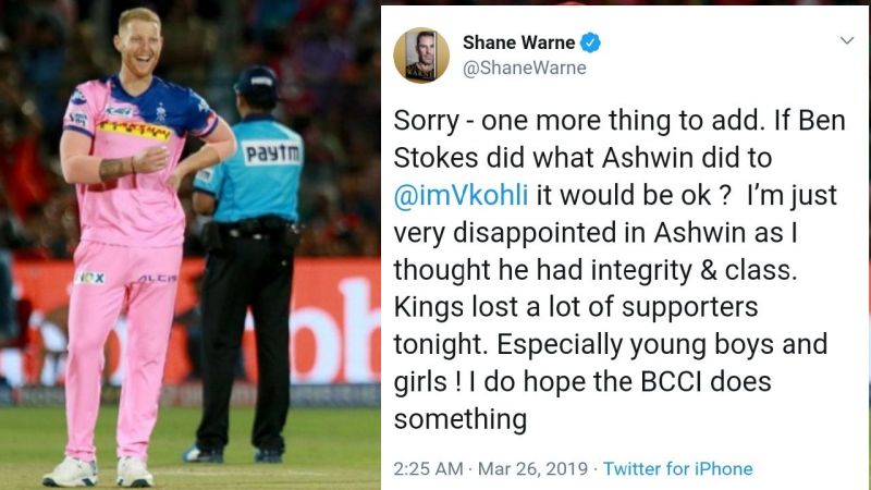 IPL 2019 - Mankading: Ben Stokes responds after Shane Warne drags him and Virat Kohli into the issue | RR vs KXIP | #RRvKXIP
