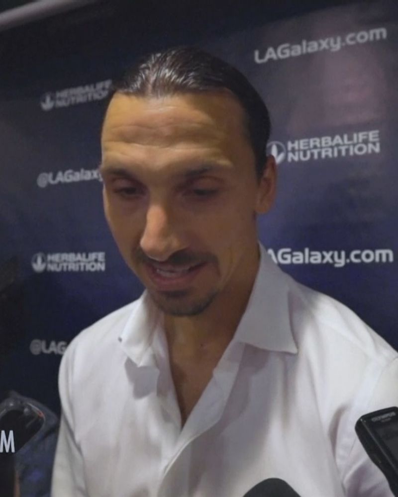 Zlatan Ibrahimovic jokes around with a reporter who questions him