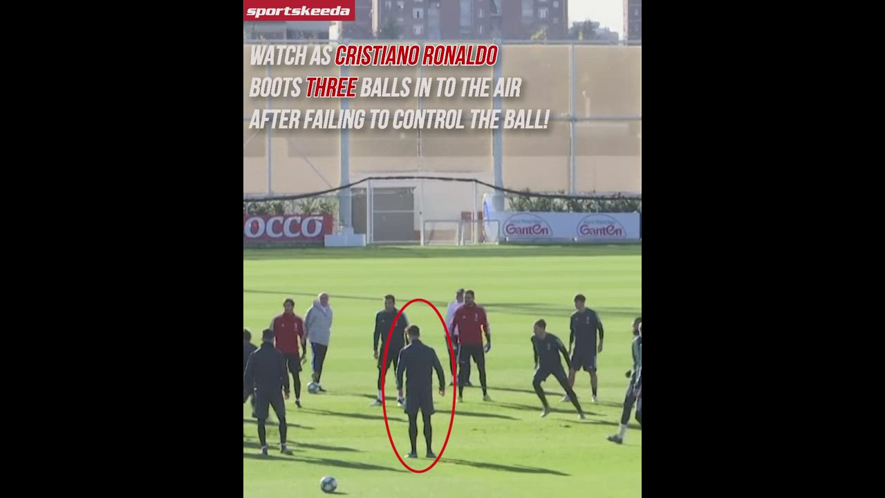 Cristiano Ronaldo boots three footballs high into the air after training mis-control
